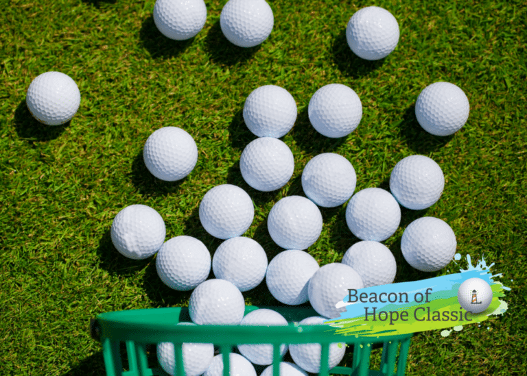 golf balls spilling out of a basket onto a green